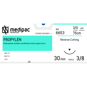 Ράμμα Propylen μη απορρόφησιμο Medipac | 3/0 DS30 75cm με αντιστρόφως κόπτουσα βελόνα 6653