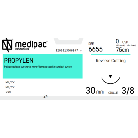 Ράμμα Propylen μη απορρόφησιμο Medipac | 0/0 DS30 75cm με αντιστρόφως κόπτουσα βελόνα 6655