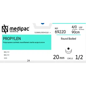 Non absorbable suture Propylen Medipac | 4/0 HR20 90cm 1/2 Round needle 6922D