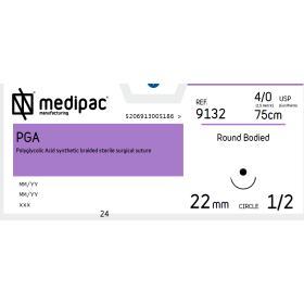 Absorbable Sutures P.G.A Medipac | 4/0 HR22 75cm Round Circle Needle 9132