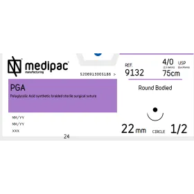 Ράμμα απορροφήσιμο P.G.A Medipac | 4/0 HR22 75cm στρόγγυλη βελόνα 9132