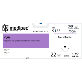 Absorbable Sutures P.G.A Medipac | 3/0 HR22 75cm Round Circle Needle 9133