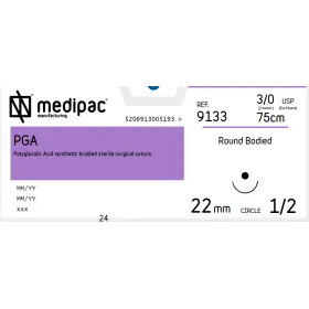 Absorbable Sutures P.G.A Medipac | 3/0 HR22 75cm Round Circle Needle 9133