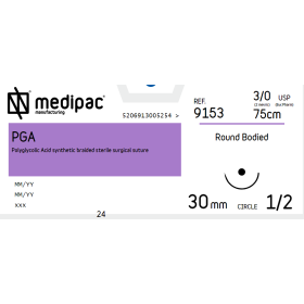 Ράμμα απορροφήσιμο P.G.A Medipac | 3/0 HR30 75cm στρόγγυλη βελόνα 9153