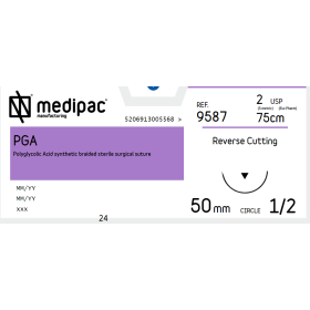 Absorbable Sutures P.G.A Medipac | 2 DS50 75cm Reverse Cutting Needle 9587
