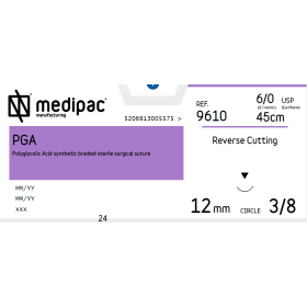 Absorbable Sutures P.G.A Medipac 6/0 DS12 45cm Reverse Cutting needle 9610