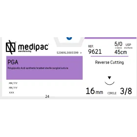 Absorbable Sutures P.G.A Medipac | 5/0 DS16 45cm Reverse Cutting needle 9621
