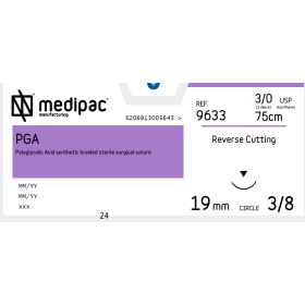 Absorbable Sutures P.G.A Medipac | 3/0 DS19 75cm Reverse Cutting needle 9633