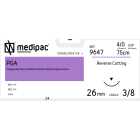 Ράμμα απορροφήσιμο P.G.A Medipac | 4/0 DS26 75cm αντιστρόφως κόπτουσα βελόνα 9647