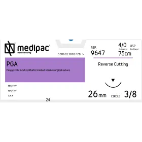 Ράμμα απορροφήσιμο P.G.A Medipac | 4/0 DS26 75cm αντιστρόφως κόπτουσα βελόνα 9647