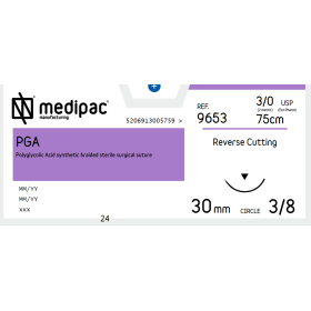 Absorbable Sutures P.G.A Medipac | 3/0 DS30 75cm Reverse Cutting Needle 9653