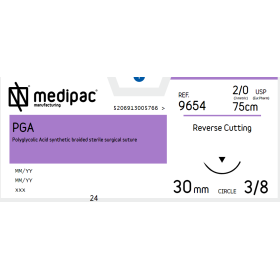 Absorbable Sutures P.G.A Medipac | 2/0 DS30 75cm Reverse Cutting Bodied Needle 9654
