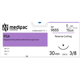 Absorbable Sutures P.G.A Medipac | 0 DS30 75cm Reverse Cutting Needle 9655