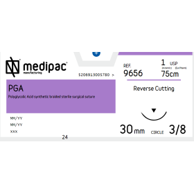 Absorbable Sutures P.G.A Medipac | 1 DS30 75cm Reverse Cutting Needle 9656