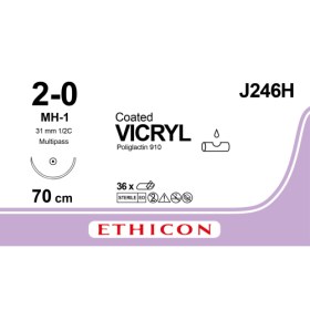 Ράμμα Ethicon Vicryl απορροφήσιμο | 2/0 με στρόγγυλη βελόνα 31mm 70cm J246H