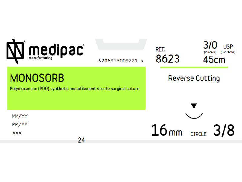 Absorbable Sutures Monosorb Medipac 3/0 16mm,Reverse Cutting Needle 8623 Absorbable Sutures Monosorb Medipac 3/0 16mm,Reverse Cutting Needle 8623