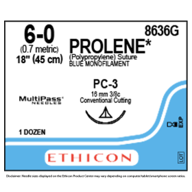 Ράμμα Ethicon Prolene μη απορροφήσιμo 6/0 15mm 45cm 8636G (W523)