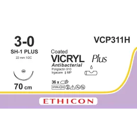 Ράμμα Ethicon Vicryl Plus αντιβακτηριακό, απορροφήσιμo 3/0, με βελόνα 22mm 70cm VCP311H