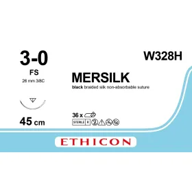Non Absorbable Sutures Mersilk 3/8 reverse cutting needle | 3/0 26mm 45cm W328H