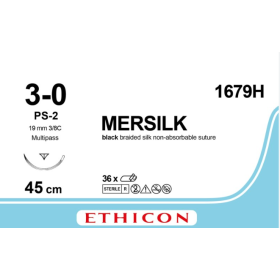 Ράμμα μη απορροφήσιμο Mersilk 3/8 του κύκλου αντιστρόφως κόπτουσα | 3/0 19mm 45cm 1679H 