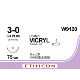 Ράμμα Ethicon Vicryl απορροφήσιμο | 3/0 με στρόγγυλη βελόνα 26mm 75cm W9120