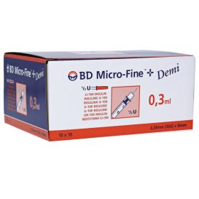 BD™ Micro-Fine σύριγγα ινσουλίνης 100 τεμάχια | 0.3ml 30G x 8mm