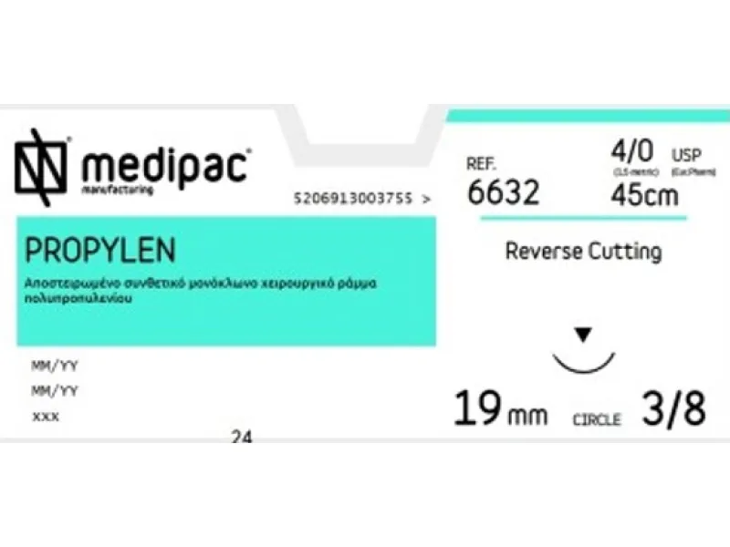 Non absorbable suture Propylen Medipac | 4/0 DS19 45cm Reverse Cutting Needle 6632 Non absorbable suture Propylen Medipac | 4/0 DS19 45cm Reverse Cutting Needle 6632