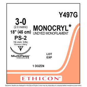 Ράμμα Ethicon Monocryl απορροφήσιμο | 3/0 19mm 45cm Y497G