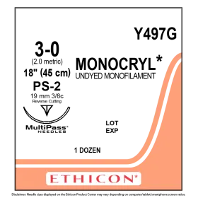 Monocryl Absorbable Sutures | 3/0 19mm 45cm Y497G