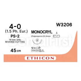 Monocryl  Absorbable Sutures | 4/0 19mm 45cm W3206