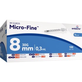 BD™ Micro-Fine σύριγγα ινσουλίνης 100 τεμάχια | 0.3ml 30G x 8mm