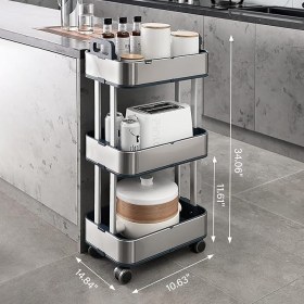 Τρόλεϊ αποθήκευσης με 3 ράφια Inox 37.7x26.9x86.5cm (3)